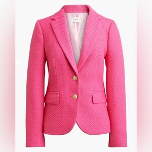 J.Crew Hot Pink Schoolboy Preppy Tweed Blazer Gold Crest Buttons Sz 6 NEW $218